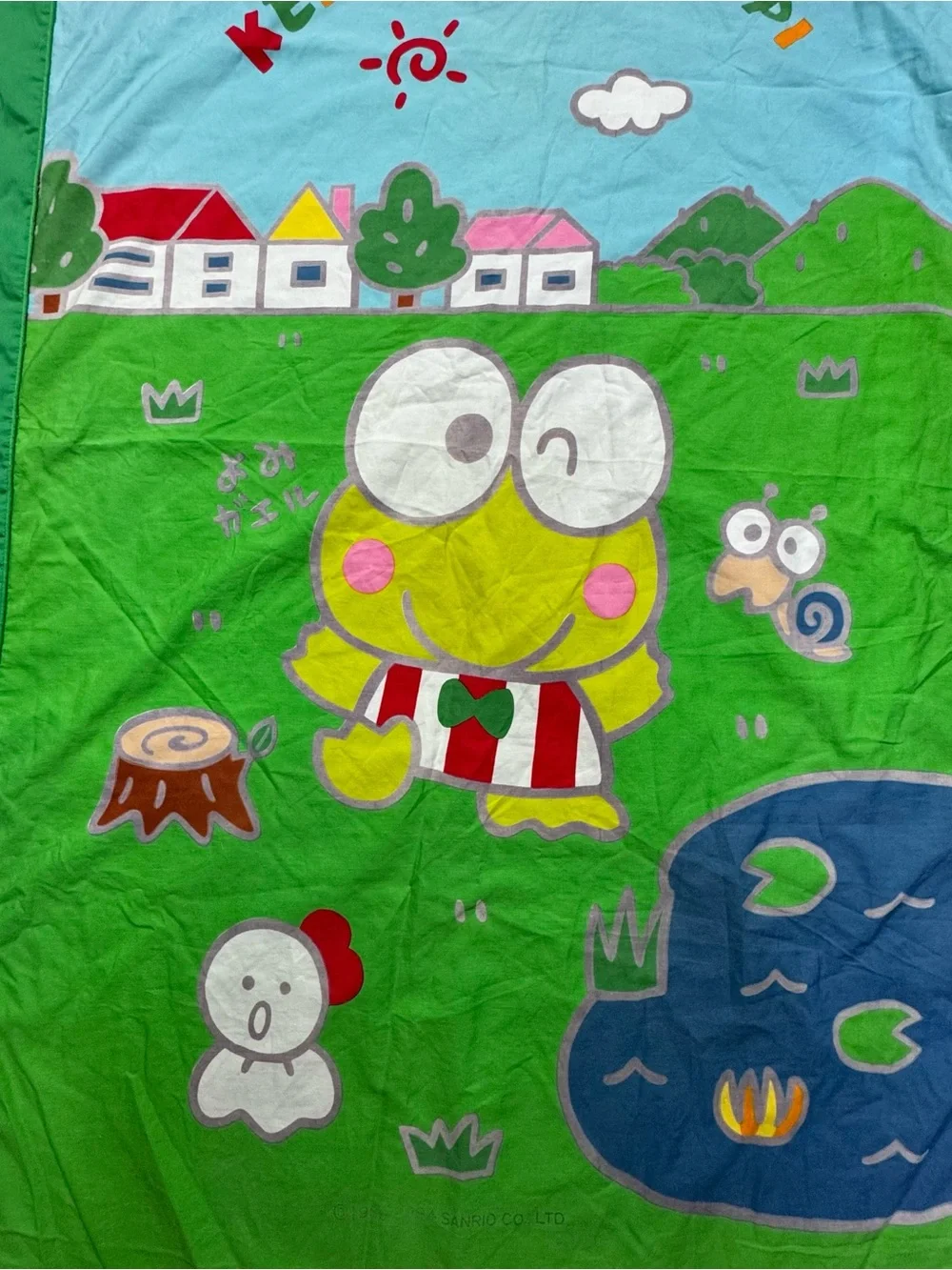RARE Vintage Kero Kero Keroppi Sanrio Japan Green Duvet Cover Full Size 46 x 58